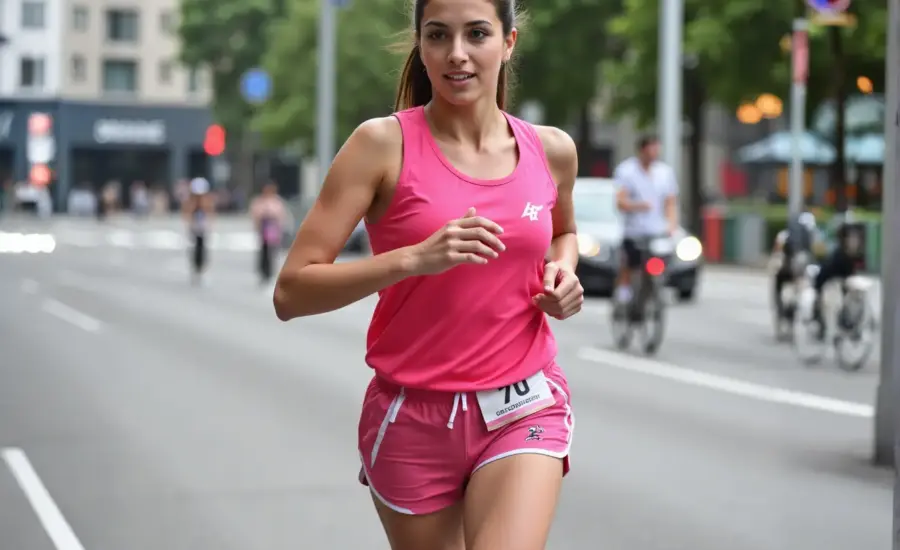 Girl road running in the City