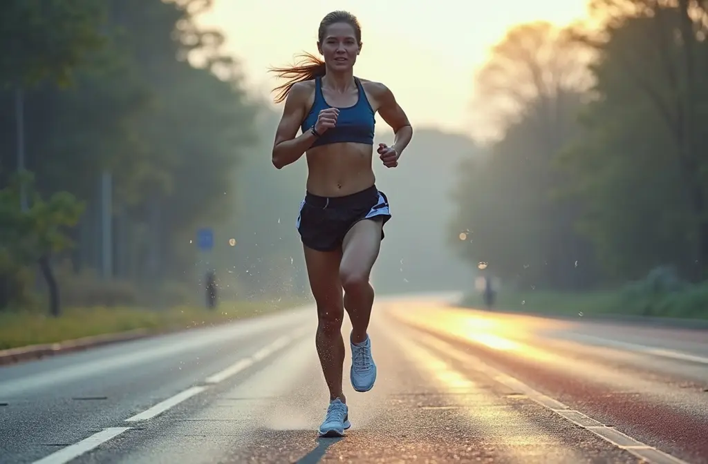 Female athlete on running track running